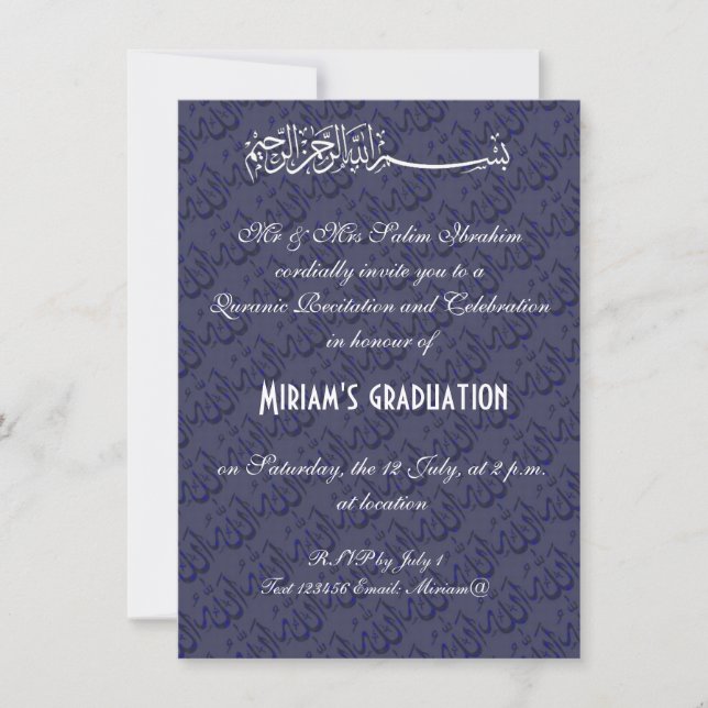 Blue Allah muslim celebration Invitation (Front)