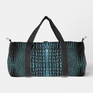 Blue Alligator Crocodile Leather Pattern Duffle Bag