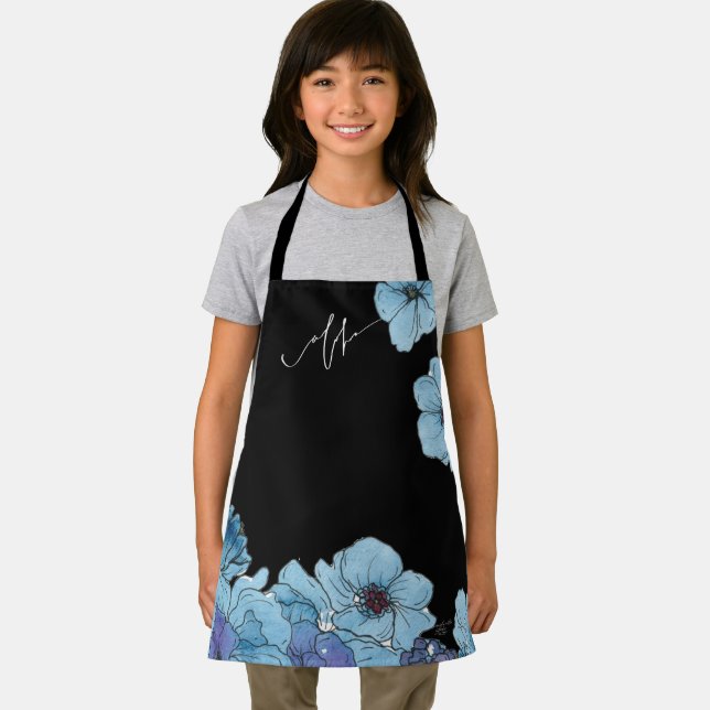 Blue Aloha Floral Apron (Insitu)