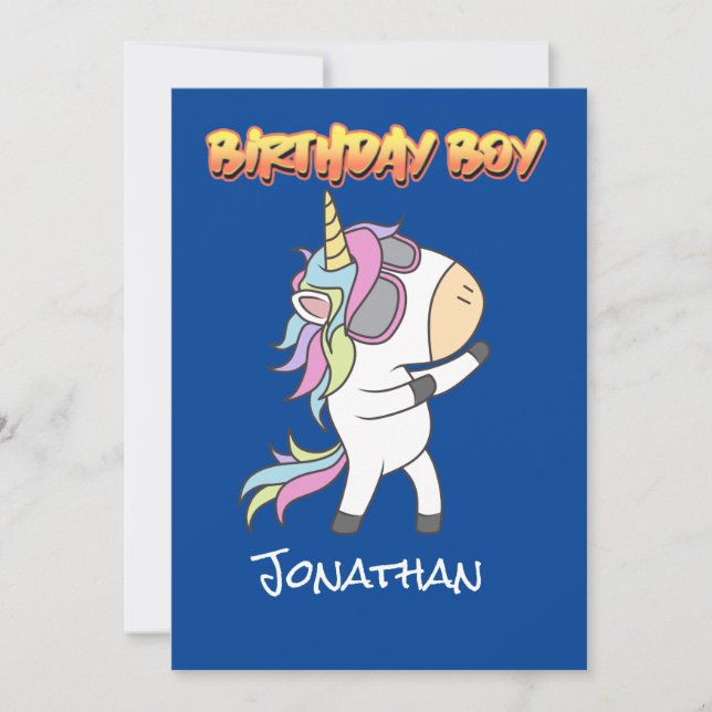 Blue Amazing Unicorn Birthday Boy Invite (Front)