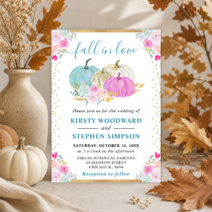 Blue amd Purple Floral Pumpkins Fall Wedding Invitation