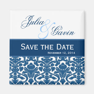 Blue amd White Damask Save the Date Wedding V397 Magnet