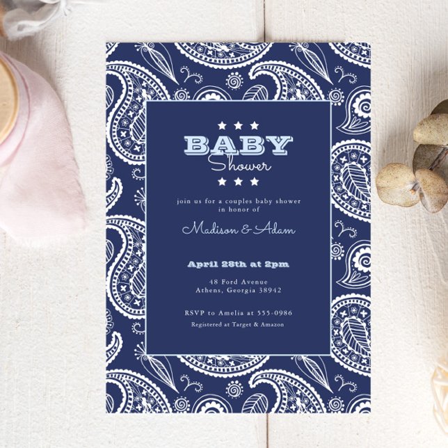 Blue American Bandanna Baby Shower Invitation (Creator Uploaded)