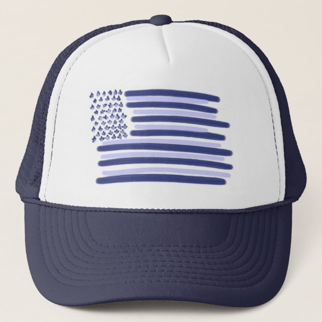 Blue American flag stars stripes guys hat (Front)