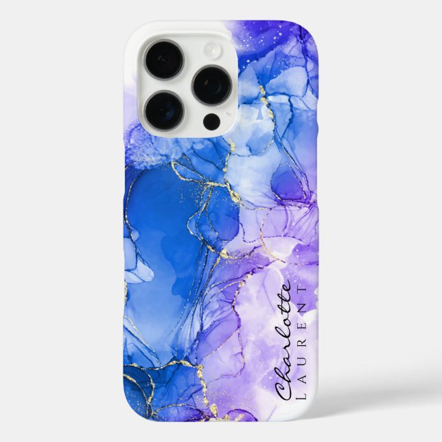 Blue Amethyst Gold Alcohol Ink Customisable  Case-Mate iPhone Case (Back)