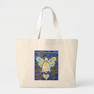 Blue & Gold Cancer Angel - Large Large Tote Bag