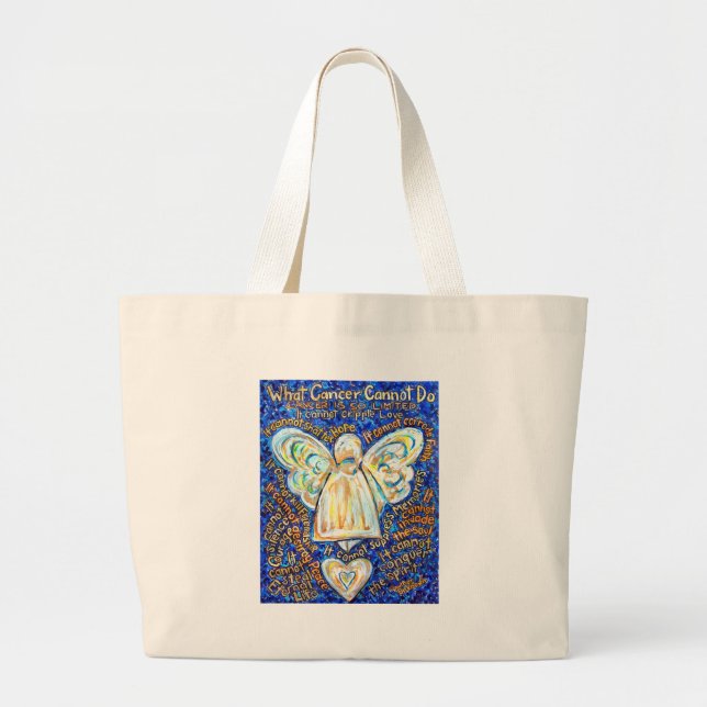 Blue &amp; Gold Cancer Angel - Large Large Tote Bag (Front)