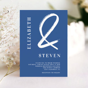 Blue ampersand names photo wedding invitation