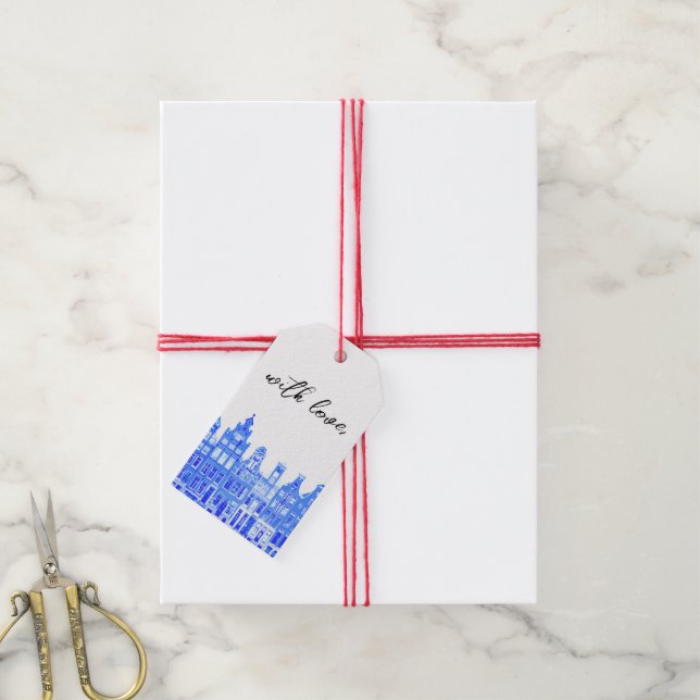 Blue Amsterdam Houses  Gift Tags (With Twine)