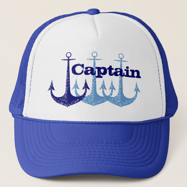 Blue anchor Captain, boy's personalised Trucker Hat (Front)