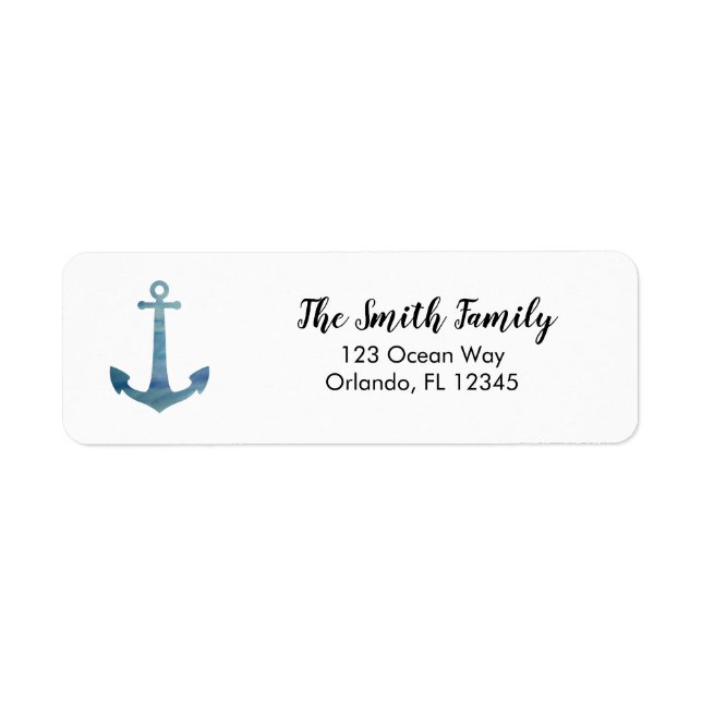 Blue Anchor Nautical Painting Return Address Label (Front)