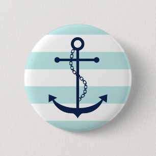 Blue Anchor on Mint Stripes 6 Cm Round Badge