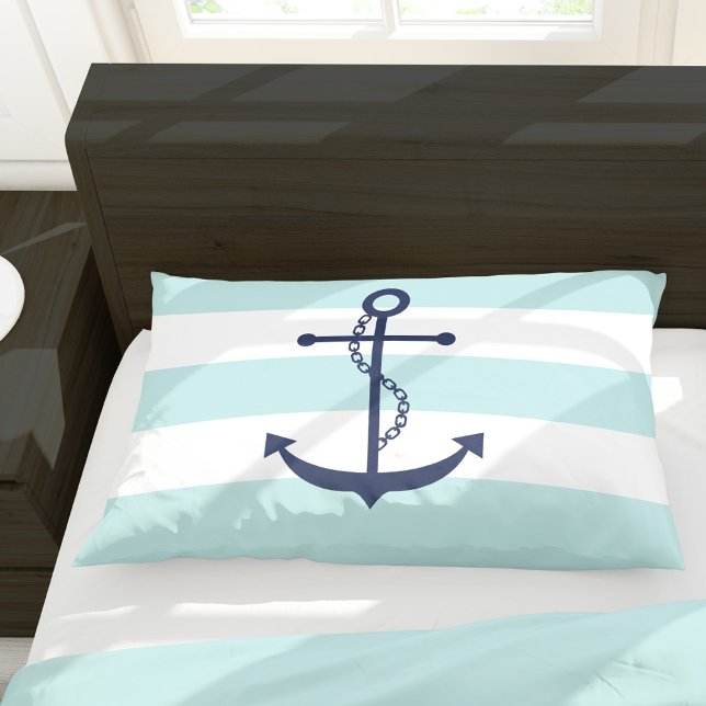 Blue Anchor on Mint Stripes Pillowcase (Creator Uploaded)