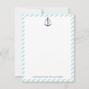 Blue Anchor on Mint Stripes Thank You Notes