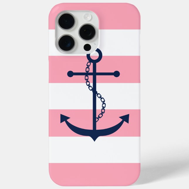 Blue Anchor on Pink Stripes Case-Mate iPhone Case (Back)