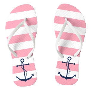 Blue Anchor on Pink Stripes Jandals