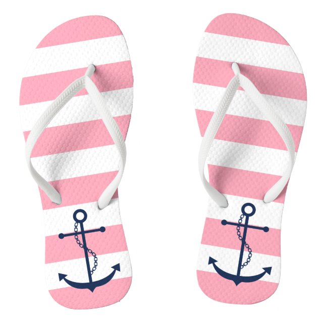 Blue Anchor on Pink Stripes Jandals (Footbed)