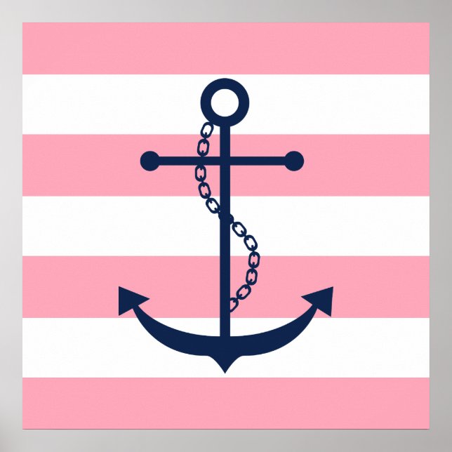 Blue Anchor on Pink Stripes Poster (Front)