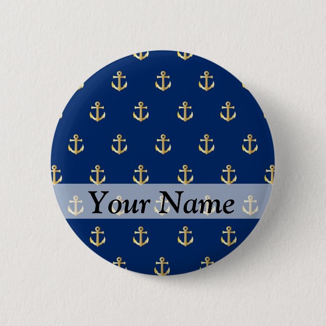 Blue anchor pattern 6 cm round badge (Front)