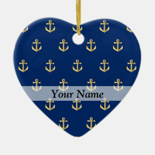 Blue anchor pattern ceramic tree decoration