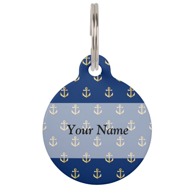 Blue anchor pattern pet tag (Front)