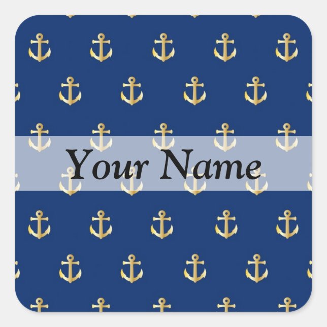 Blue anchor pattern square sticker (Front)
