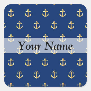 Blue anchor pattern square sticker