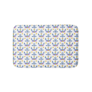 Blue Anchor Purple Seashells Yellow Starfish Bath Mat