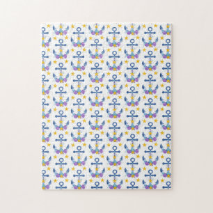 Blue Anchor Purple Seashells Yellow Starfish Jigsaw Puzzle