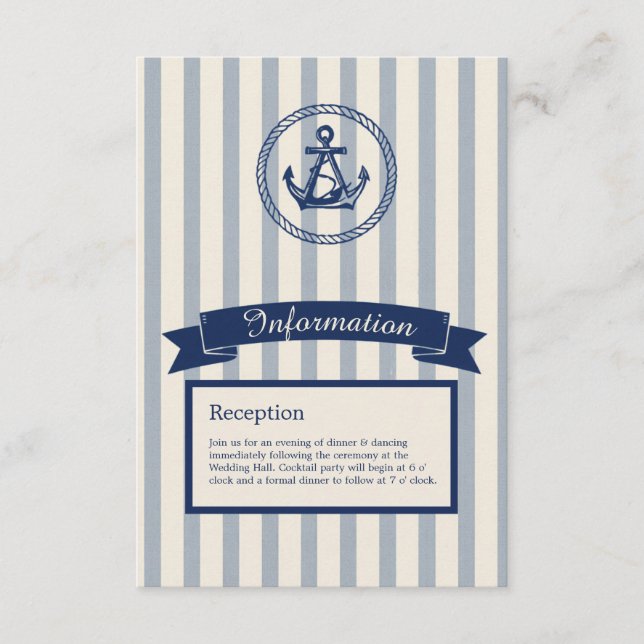 blue Anchor Stripe Maritime Destination Wedding  Enclosure Card (Front)