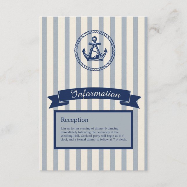 blue Anchor Stripe Maritime Destination Wedding  Enclosure Card (Front)