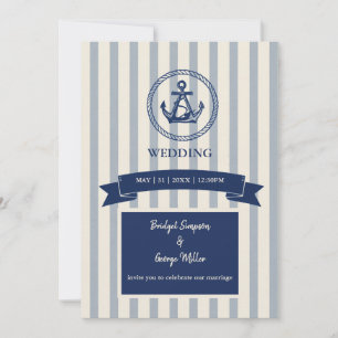 blue Anchor Stripe Maritime Destination Wedding Invitation