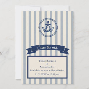 blue Anchor Stripe Maritime Destination Wedding Invitation