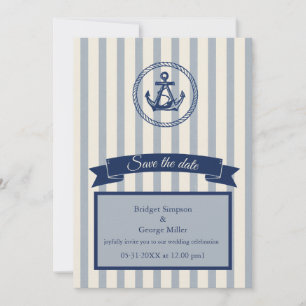 blue Anchor Stripe Maritime Destination Wedding Invitation