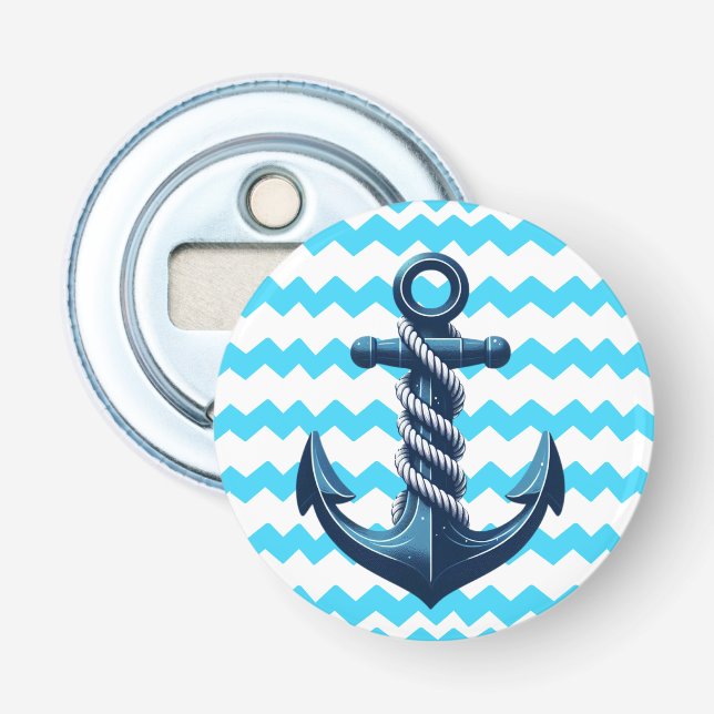 Blue anchor with blue waves bottle opener (Front)
