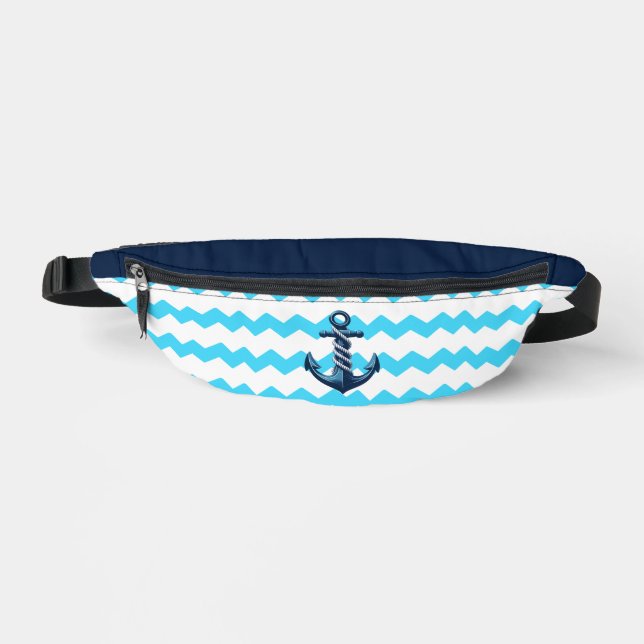 Blue anchor with blue waves bum bags (Front)