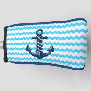 Blue anchor with blue waves golf head cover