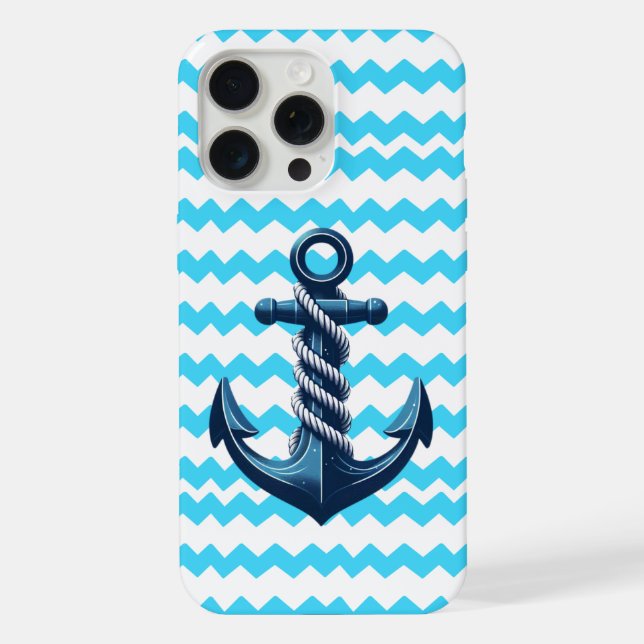 Blue anchor with blue waves iPhone case (Back)