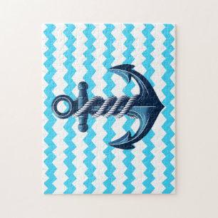 Blue anchor with blue waves jigsaw puzzle