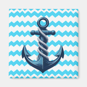 Blue anchor with blue waves magnet