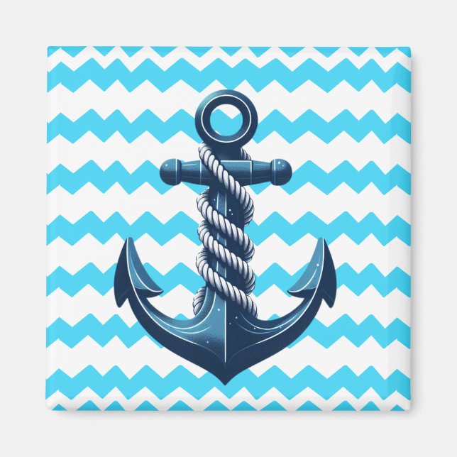 Blue anchor with blue waves magnet (Front)