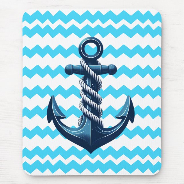 Blue anchor with blue waves mouse pad (Front)