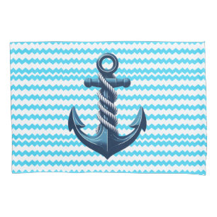 Blue anchor with blue waves pillowcase