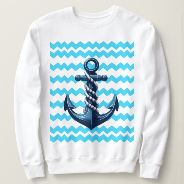 Blue anchor with blue waves sweatshirt (Design Front)