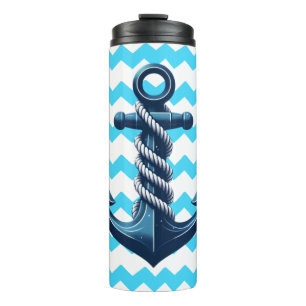 Blue anchor with blue waves thermal tumbler