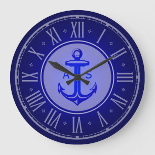 Blue anchor with initials Nautical Gifts Large Clock