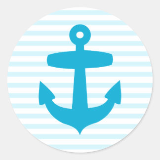Blue Anchor with Light Blue Sailor Stripes Classic Round Sticker