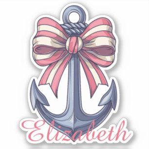 Blue Anchor With Red and White Stripe Bow Monogram