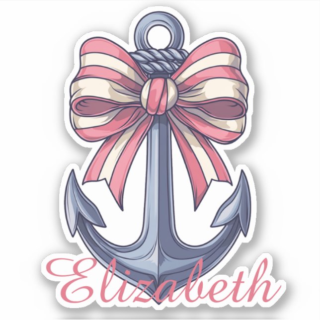 Blue Anchor With Red and White Stripe Bow Monogram (Front)