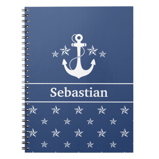 Blue Anchor with Stars Spiral Notebook (Front)
